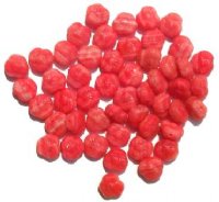 50 9mm Matte Red Marble Flower Beads